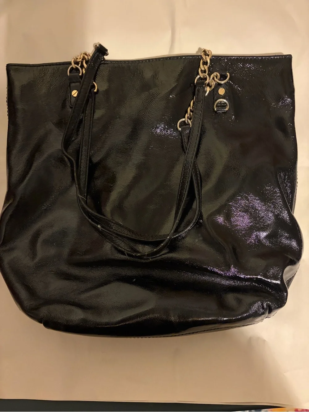 Michael Kors Black Patent Hobo with Gold Chain Accents
